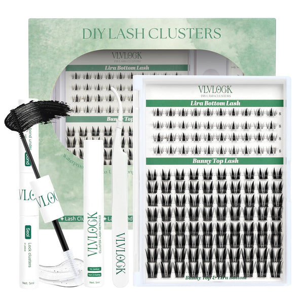 Velvet Touch Lash Clusters Kit Short Lash Clusters 8-14MM Flora Flaunt DIY Lash Extensions Kit Natural Wispy Eyelash Clusters D Curly Glue Remover Tweezer(Velvet Touch, Short Kit 8-14mm)