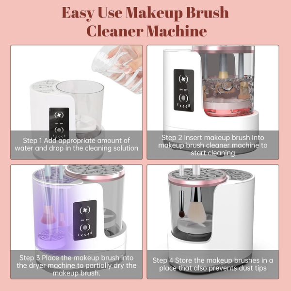 Electric Makeup Brush Cleaner Machine with Makeup Brush Dryer-Holder-Portable Automatic USB Cosmetic Brushes Cleaner Tool for All Size Beauty Makeup Brush Set,Eyeshadow, Blush Brush (White)