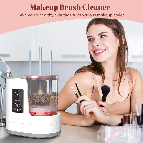 Electric Makeup Brush Cleaner Machine with Makeup Brush Dryer-Holder-Portable Automatic USB Cosmetic Brushes Cleaner Tool for All Size Beauty Makeup Brush Set,Eyeshadow, Blush Brush (White)